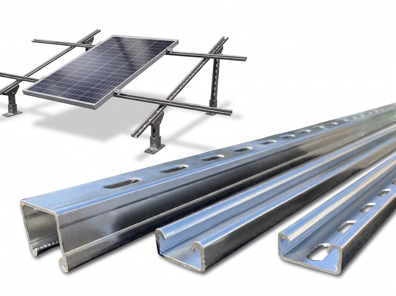SA- Tubo U Galvanizado 41*41*3M Ranurado para instalación de panel sol